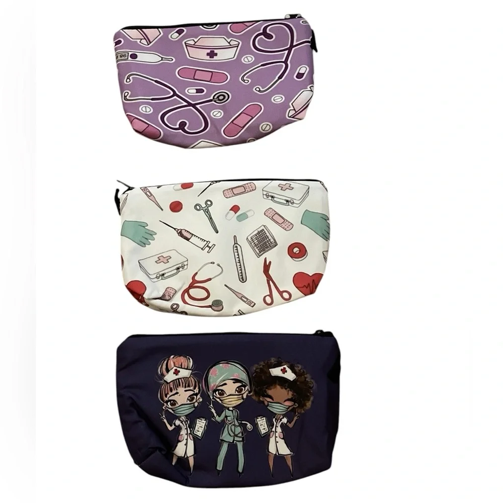 Nurse Cosmetic Bag Small Zip Pouch – 3 Pack, 8”x5.5”, Padded, Nursing Gift - NEW